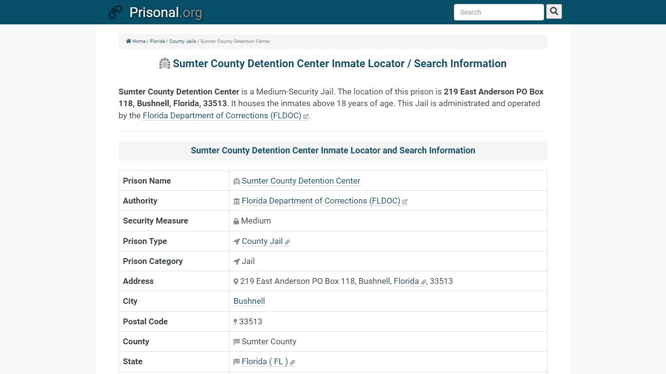 Sumter County Detention Center-Inmate Locator/Search Info ...